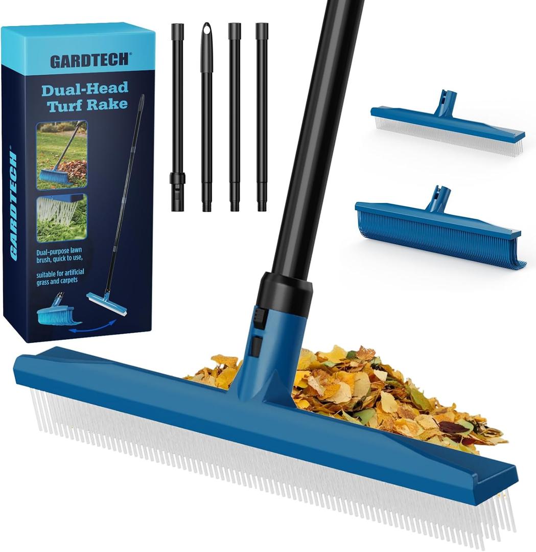 Gardtech 2-in-1 Artificial Turf Rake Brush Broom for Grass Blue