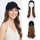 SEGO Hat Wig, Hat with Hair Attached for Women Black Baseball Cap with Hair Extensions, Long Wavy Baseball Cap Wig Adjustable Hats for Daily Party -16 Inch #12 Light Brown