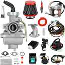 PZ20 Carburetor Kit and Complete Wiring Harness Compatible with Tao tao Coolster 110cc 125cc Chinese ATV Quad 4 Wheeler 4-Stroke Kazuma Baja Roketa Parts with Ignition Coil Voltage Regulator