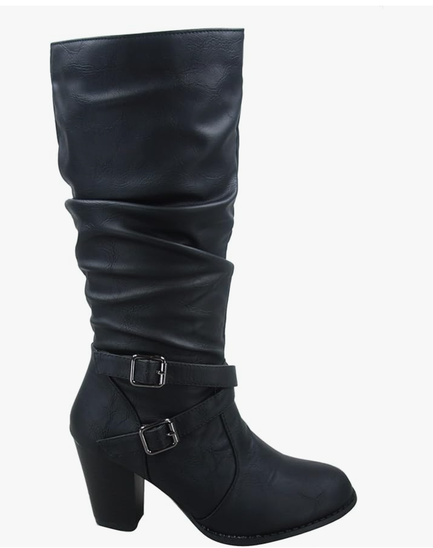 FZ-Safety-52 Women's Round Toe Chunky Heel Full Zipper Buckles Mid Calf Boots Shoes, Size:6