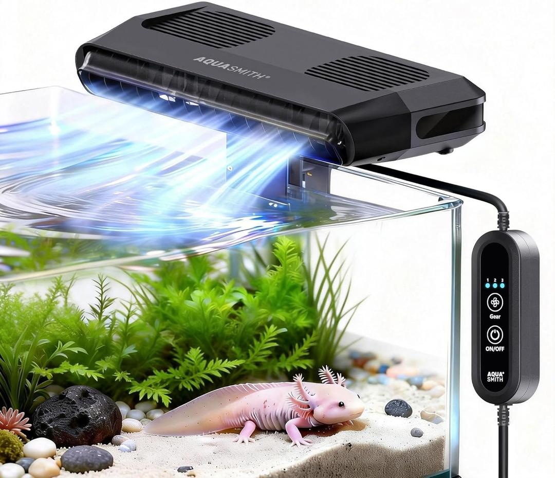 Aquarium Fan,Ultra-Quiet Fish Tank Cooler,More Powerful,Cooling Effect 3-7 with 3 Speed Modes Adjustable Applicable Aquariums with or Without Edges, for Axolotl Seawater Freshwater Coral Grass Tank