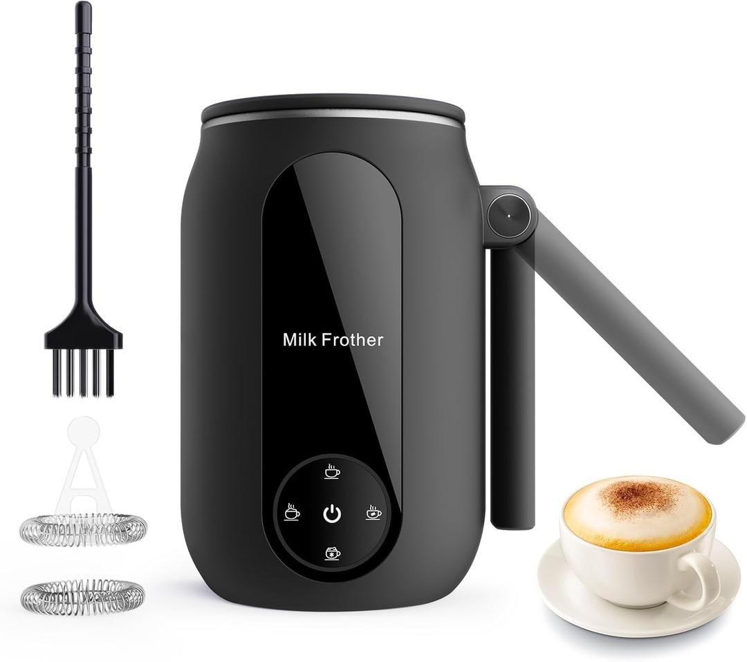 Electric Milk Frother with Foldable Handle, 4-in-1 Milk Steamer, 8.5oz/250ml Coffee Foamer, Portable One Unit Warm & Cold Milk Foam for Macchiato, Latte, Cappuccinos
