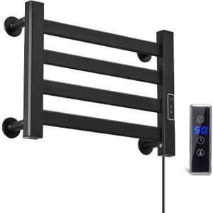 Towel Warmer Rack, Heated Towel Rack for Bathroom, Wall Mounted Wired Heated Towel Rack, Aluminum Alloy, with Timer and Temperature Adjustment, Overheat Protection Function(Small Black)