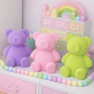 Thyle 3 Pcs Valentine's Day Velvet Flocked Bears 4 Inch Valentine Bear Table Decor Pastel Bear Statue Tabletop Centerpiece Farmhouse Bears Decorations for Valentine's Day Wedding Anniversary Shelf