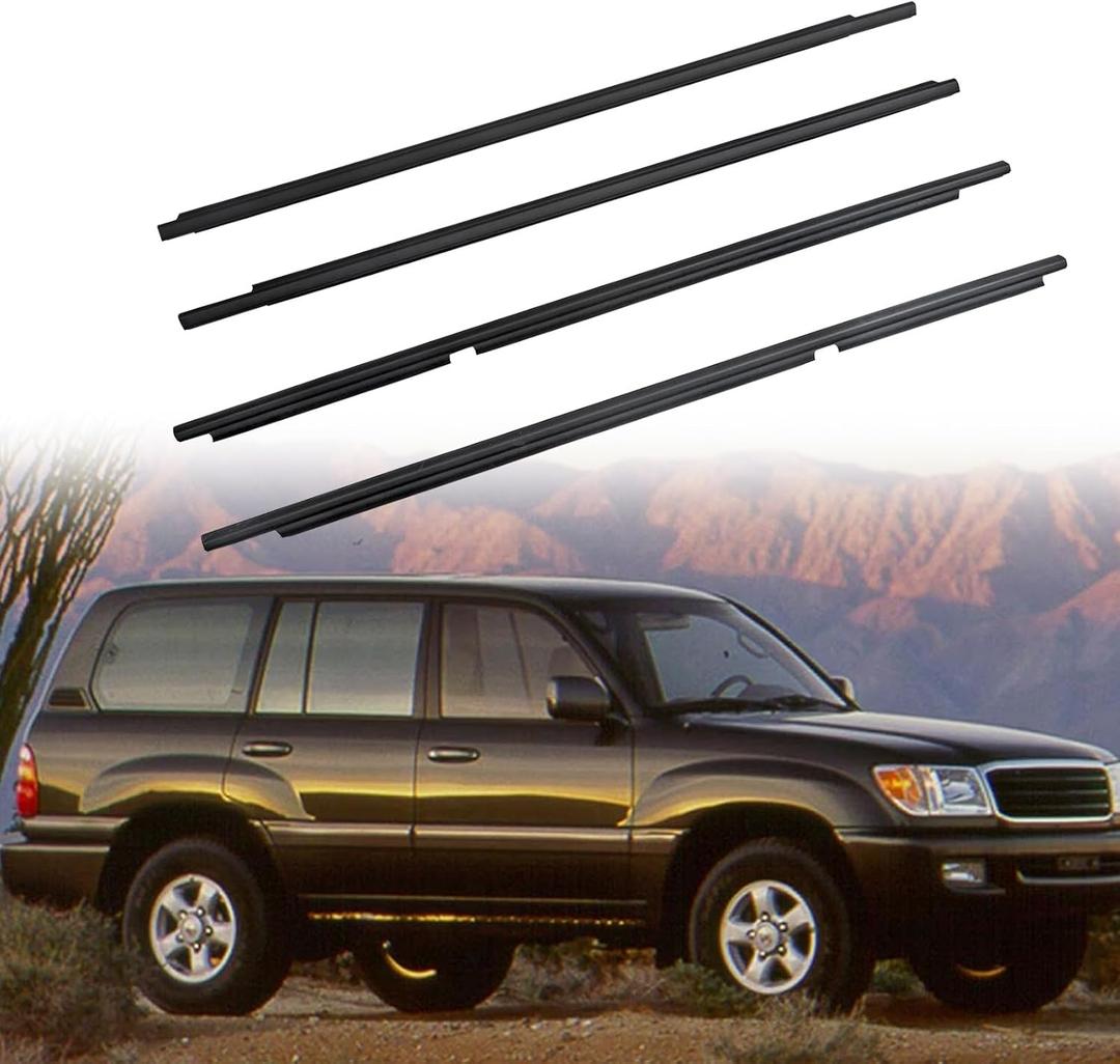 Car Outer Door Window Moulding Trim Weatherstrip Seal Belt Compatible with Toyota Lexus Vehicle 1998-2007 Land Cruiser 100 Series LX450, Replace#75710-60061 75720-60061 75730-60041 75740-60041