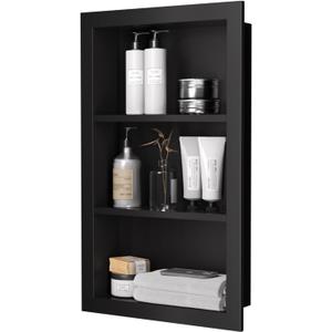 Stainless Steel Shower Niche 14" x 24", 3-Layer Wall Mounted No Tile Needed, Recessed Shower Niche with Hollow Partition, Shower Niches Shelf for Bathroom Organizer, Black