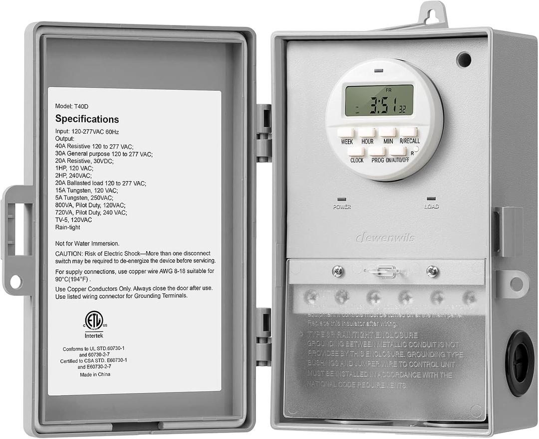 DEWENWILS Pool Pump Timer, Digital Timer Box, 2HP 40A 120-277 VAC, 7-Day 20 ON/Off Programmable Timer Switch for Water Heater, Pool Pump, SPA, Motor, ETL Listed Gray