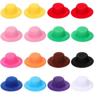 16 Pieces Mini Hats for Crafts 12 Colors Doll Miniature Mini Formal Craft Small Fabric Ornaments Hat for DIY Crafts Party Doll Accessory Decoration,1.6 x 0.5 Inch