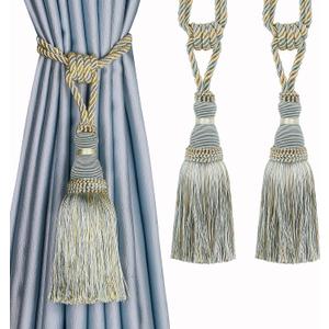 BEL AVENIR 2 Pack Curtain Tiebacks Tassel Drapery Tie-Backs Rope Handmade Holdbacks Home Office Hotel Decorative (Blue)