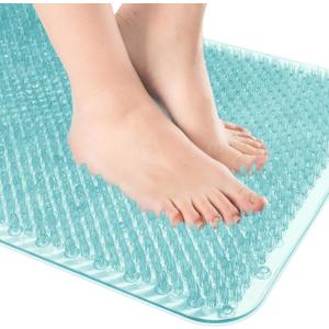 OTHWAY Non Slip Grassy Bathtub Mat : 25.6X13.4 inches Sturdy But Soft Bath Mat_Quick Drain Shower Floor Mat with Soft Bristles for Scrubbing Feet (Light Blue)