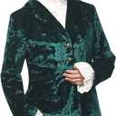 Women's Vintage Velvet Suit Jacket V-Neck Pocket Long Sleeves Dressy Coat Retro Casual Tops (X-Large, Green)