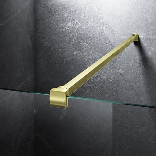 Frameless Shower Door Support Bar, Stainless Steel Wall-to-Glass Support Arm to Fixed Shower Glass Panel, for 1/4"-3/8" (6-10 mm) Door, 180° Pivot & Stow-Flat Mode (Brushed Gold, 35.4-inch(900mm))