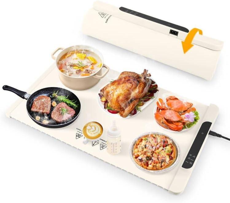 Food Warming Mat with 11 Temperature Settings, SANLIKE Rollable & Portable Electric Warming Tray Foldable Heating Mat,Food Warmer for Parties Buffet, Family Gatherings, Holidays, Countertop