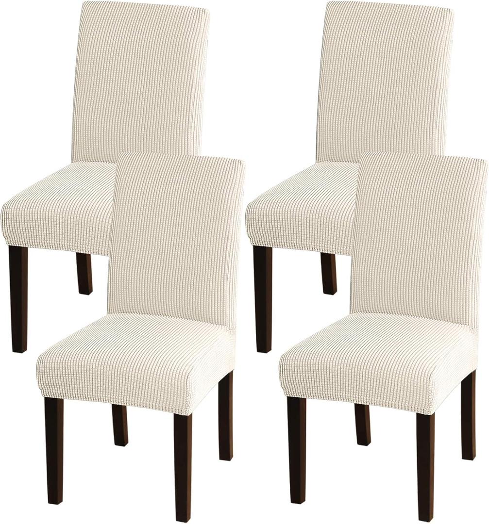 Turquoize Chair Covers Set of 4 Spandex Removable Kitchen Chair Covers Parson Chair Slipcover Chair Seat Covers for Dining Room, Hotel, Ceremony (4, Biscotti Beige)