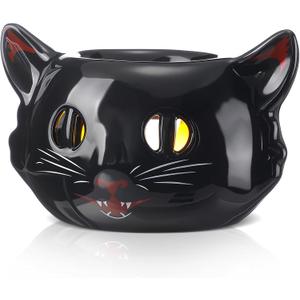 Vesici Vintage Black Cat Spooky Lantern Halloween Black Cat Candle Burner Ceramic Lantern Spooky Holiday Gothic Home Table Gifts for Halloween Table Centerpiece Room Decor