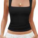 Avidlove Women's Square Neck Tank Top Double Lined Basic Crop Tops Going Out Shirt Slim Fit Summer (Medium, Black)