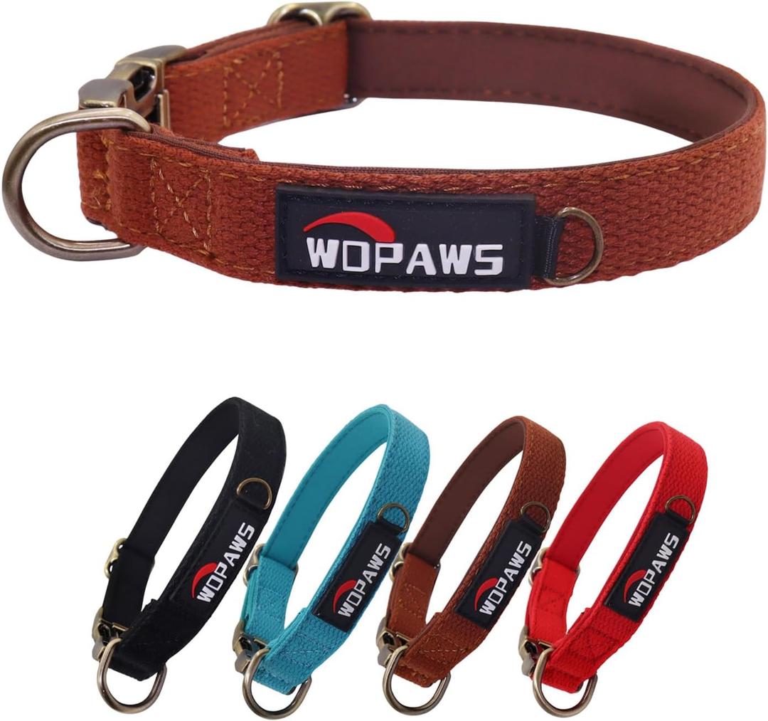 Dog Collar Polyester Cotton Webbing with Neoprene Inner Quick Release Bronze-Colored Buckle for Small Medium Dogs (Brown, M)