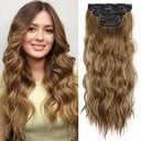 Reddish Brown Mixed Light Brown Curly Wavy Hair Extensions 20 Inch Long Hair Extensions for Women Daily Use(Reddish Brown Mixed Light Brown)