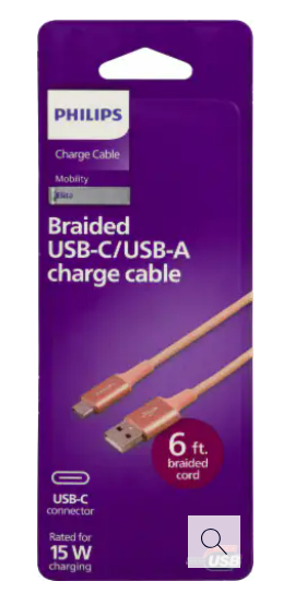 Philips Braided USB-C/USB-A Change Cable Pink
