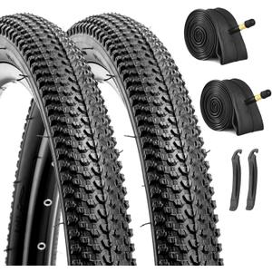 Hycline 2-Pack Mountain Bike Tires Set: 20/24/26/27.5-inch Folding Replacement Puncture-Resistant Bicycle Tires and Pair 20/24/26/27.5-inch Inner Tubes with Tire Levers for MTB Off-Road Bike