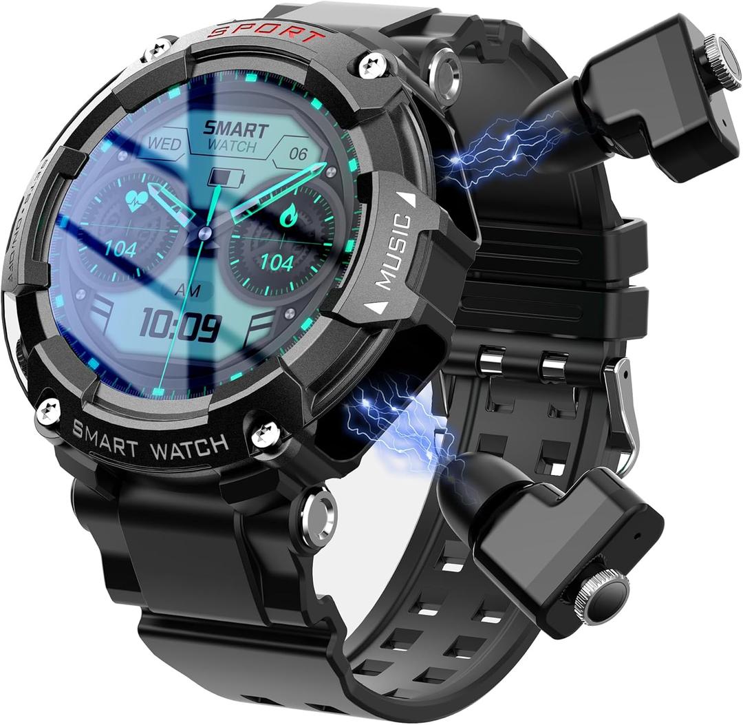 1.52-inch Full Touch HD Screen Metal Body, smartwatch with Earbuds,TWS Sports Earbuds Smart Watch Two-in-one, Support Custom Dial, Local Music Storage, Health Monitoring, Message Notification (Black)