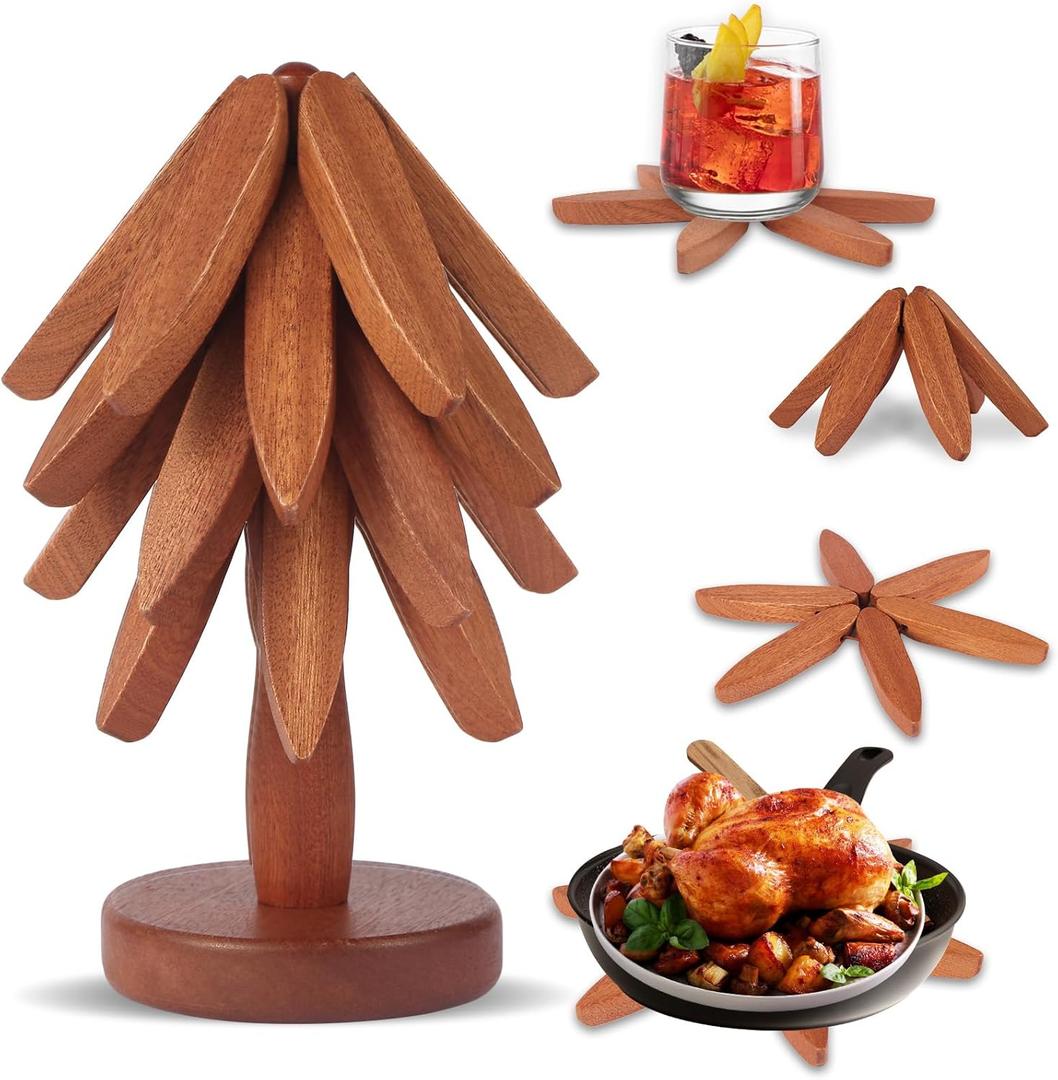 Wood Christmas Tree Trivets for Hot Dishes/Pot/Bowl/Teapot/Hot Pot Holders, Gifts for Family/Friends, Cute and Practical Kitchen Decorations(Smooth- 4Pcs)