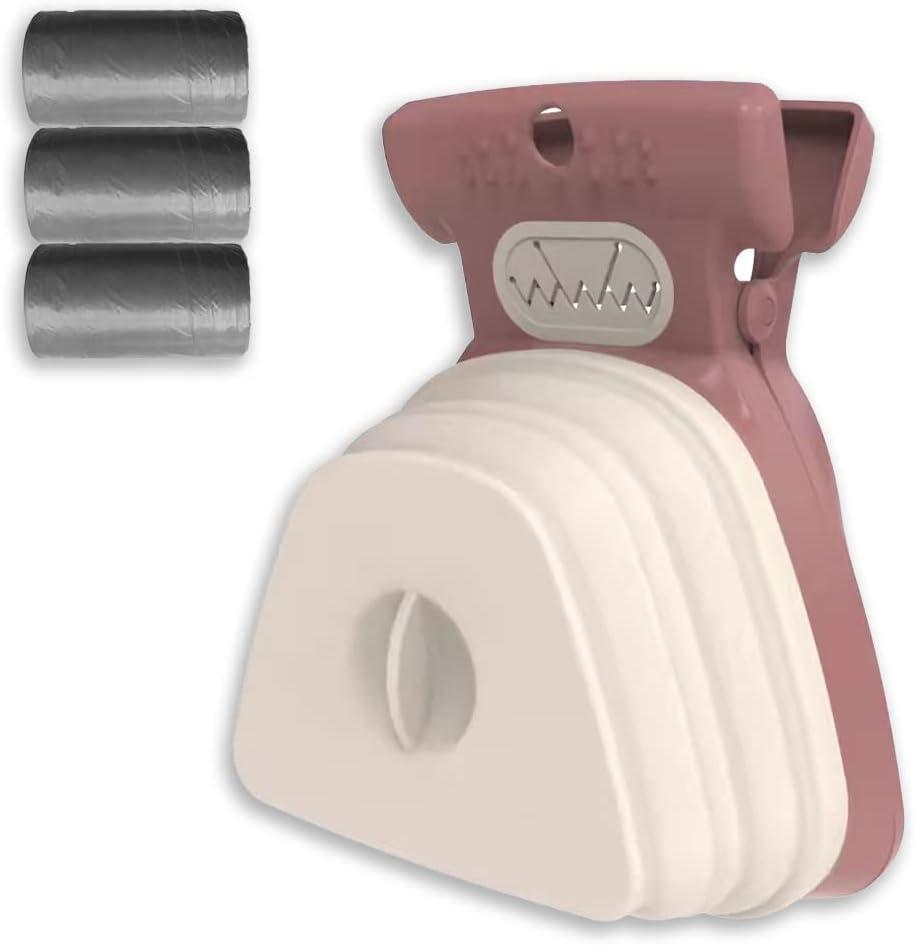 Pooper Scooper for Dog, Large Medium Small Poop Scoop with 30pcs Bag Attachment, Portable Dogs Waste Hands Free Outdoor Travel Walk Handheld Pickup (Blush Pink)