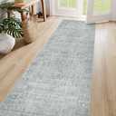 LIVEBOX Washable Runner Rug 2.5x8 - Long Grey Kitchen Rug, Low-Pile Floral Oriental Anti-Skid Carpet Runners for Hallway Bedroom Entryway, Silverygray