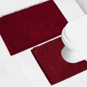 Bathroom Rugs Chenille Bath mat 2 Piece Set, Super Absorbent, Strong PVC Non Slip Backing, Bath mats for Bathroom, Plush Shaggy, Thick, Machine Washable, Bathtub, Toilet.(Burgundy)