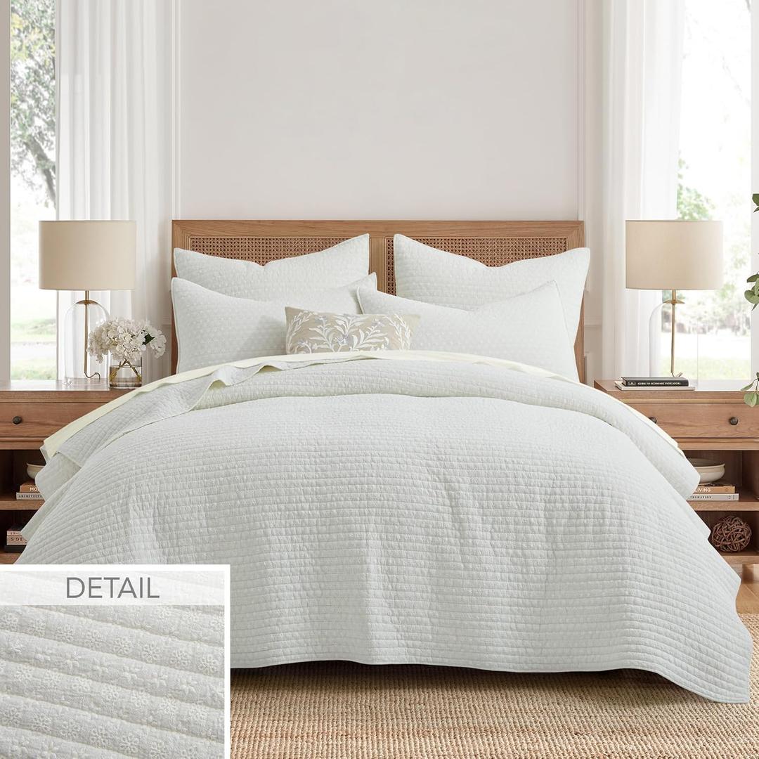Levtex Home - Eyelet Cream Quilt Set - King Quilt and Two King Shams - Eyelet - Cream - Quilt (106x92in.) and Shams (20x36in.) - Reversible - Cotton