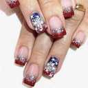 SET OF 2: 24 Pcs French Nails Square Press on Nails Independence Day Fake Nails 4th of July False Nails with Glitter Star Designs Blue Red Full Cover Glossy Glue on Nails Reusable Acrylic Nails for Women