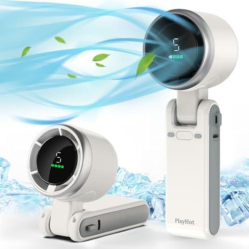 PlayHot Portable Handheld Turbo Fan, 5 Gear Wind, Battery Operated, Up to 12 Working Hours, 3 IN 1 Hand Fan with Air Turbo Tech Cooling Fan for Outdoor Activities, Travel, Beach (White)