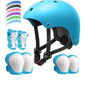 Kids Bike Helmet Set, Adjustable Helmet for Ages 3-10 Year Boys Girls, Pad Set with Knee and Elbow Pads for Bike, Roller, Skating, Scooter, Longboard and More Sports, M