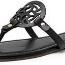 katliu Women's Flat Sandals Flip Flop Sandals Comfortable Dressy Thong Sandals Black 8.5