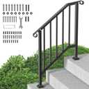 VEVOR Handrails for Outdoor Steps, 2 Step Stair Hand Rail Kit, Transitional Carbon Steel Railings with Installation Kit, Stair Rails for Seniors, Concrete Steps & Porch & Deck, Black Retro Arch