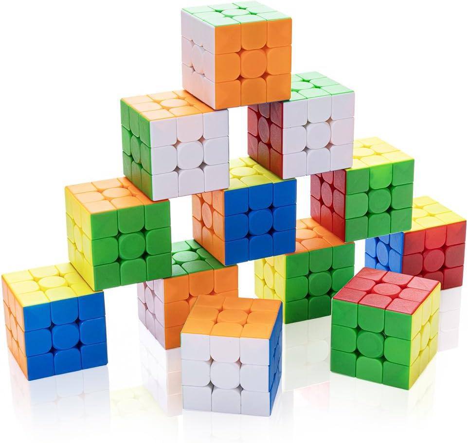 12 Pack 3x3 Speed Cube Set, Stickerless Magic Cube Bulk for Kids Party Favors, Classroom Rewards & School Prizes, Sensory Stress Relief Fidget Toys