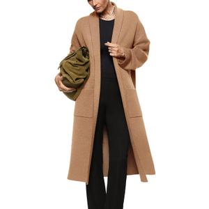 Womens Long Sleeve Maxi Cardigan Open Front Oversized Knitted Sweater Coat Casual Lapel Warm Overcoat with Pockets