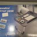 Slendor Lap Desk with Tablet Slot, Foldable Laptop Table with Storage DrawerPortable Bed Desk for Laptop, Computer Tray with Cup Holder Notebook Stand Reading Holder for Couch Floor, White Maple