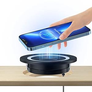 Desk Wireless Charger, JE Make IT Simple Desktop Grommet Power Wireless Charging Pad, for iPhone 16/15/14/13/12 Series, Samsung, Airpods and All Phones with Wireless Charging (Black)