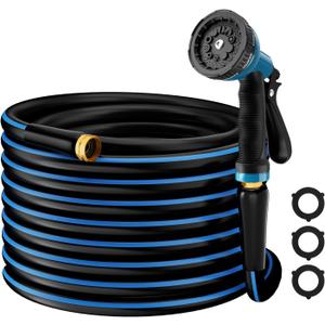 Besiter Heavy Duty Garden Hose 5/8" 50FT: Flexible Rubber Water Hose with 10 Function Sprayer - Leakproof Hose Male to Female Fittings - Durable Hose for Yard, Lawn, Car Wash, Outdoor, Watering (Dark Blue)
