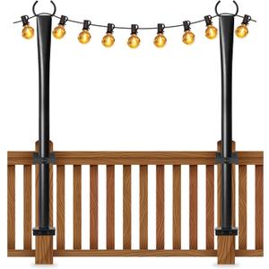 2 Pack String Light Poles for Deck, 5Ft Heavy-Duty Metal Deck Light Poles for Outside with Fixing Clips, Lighting Hanging Post Accessories for Patio Decor Garden Backyard Yard Fence Porch Decorations