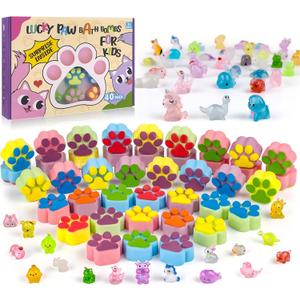 Bath Bombs for Kids with Surprise Inside, 40 Large Number Pack Paw Shape Bath Bombs Gift Set, Natural Organic Kids Bubble Bath Fizzy for Girls Boys with Bath Toys Inside