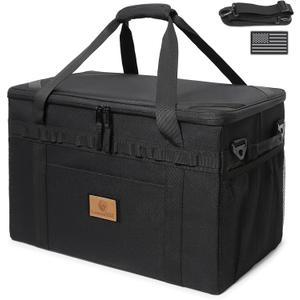 Tactical Camping Storage Bag Utility Tote Bag Camping Kitchen Organizer with Axe Holder & Shoulder Strap (Medium (38L), Black)