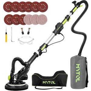 Drywall Sander, 7.2A Electric Drywall Sander with Vacuum Dust Collection, LED Light, 6 Variable Speed Digital Display 900-1800RPM, Foldable & Extendable Handle, 9 Sanding Discs&3 Grid Sandpaper (Green)