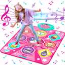 Kusntin Dance Mat, Dance Mixer Rhythm Step Play Mat, Pink Dance Pad with LED Lights, Adjustable Volume, Built-in Music, 5 Game Modes, Xmas Birthday Gifts for 3-10 Years Girls Toys (Multicolor)