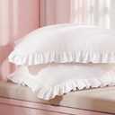 Bedsure White Ruffle Pillow Cases, Pillow Shams Standard Size Set of 2, Double Brushed Microfiber, Distressed Vintage Ruffled Pillow Covers with Envelope Closure, Wrinkle, Fade Resistant, 20" x 26"