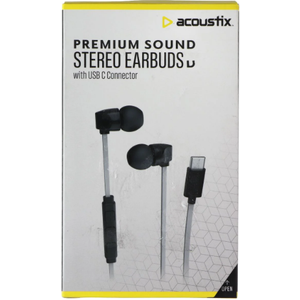 Acoustix Premium Sound Stereo Earbuds w/ USB-C Connector - Black & Gray Acoustix Premium Sound Stereo Earbuds w/ USB-C Connector - Black & Gray
