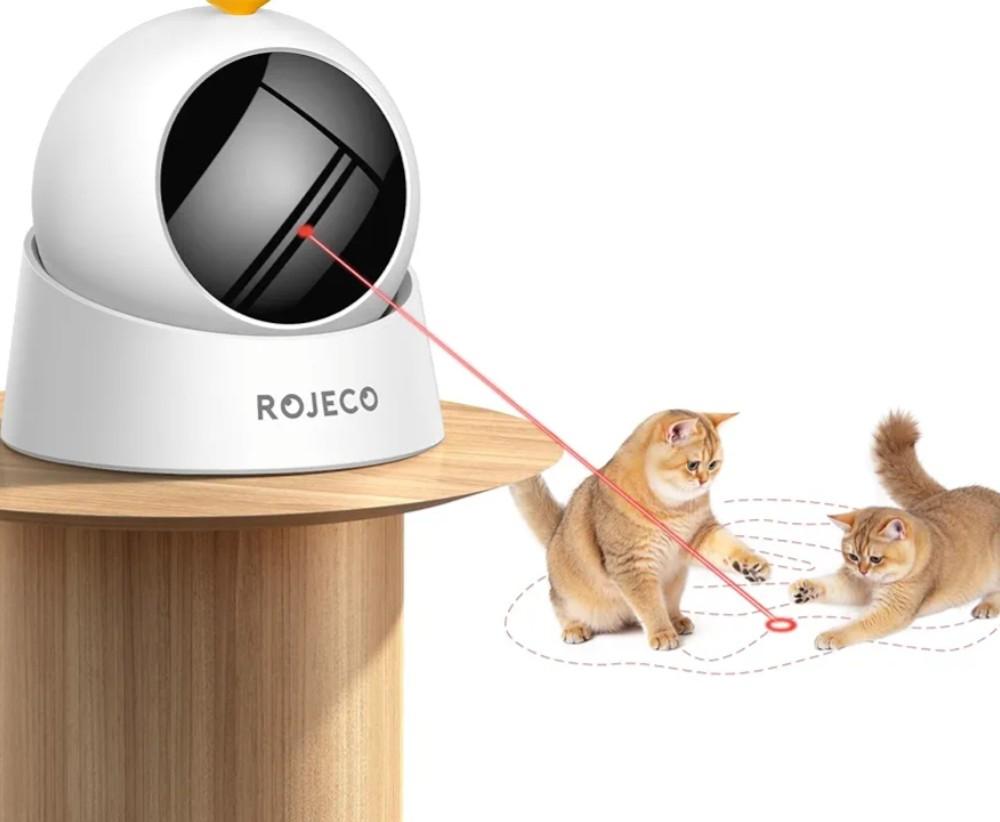 ROJECO Automatic Laser Toy for Cats, Irregular Trajectory Light Spots, Interactive Toy, Relieves Lack of Exercise, Stress Relief, USB Rechargeable, For Pets, Infrared, Cat Teaser, Class 2 Laser (White
