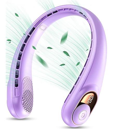 GULAKI Neck fan, Portable Fan with 5-17H Lifespan, 4000mAh Neck fan air conditioner with 3 Adjustable Speeds and 64 Cool Lights, Rechargeable Neck Fan, Hands-Free Cooling fan for Summer (Purple)