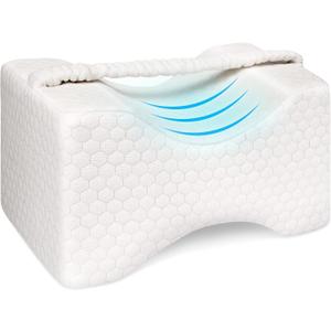 Memory Foam Knee Pillow, Leg Pillow for Side Sleeping, Contour Support Ergonomic Knee Pillow with Cover and Strap, for Side Sleepers, Spine Alignment, Hip, Back and Joint Pain Relief (White)